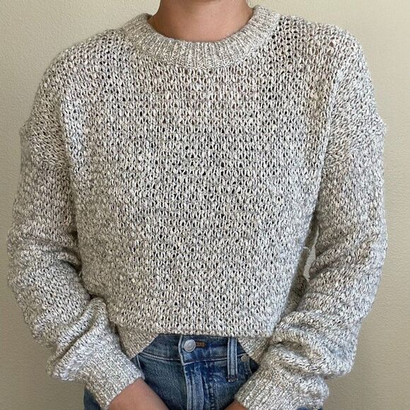 Madewell Womens Gray White Wool Blend Sheer Winter Soft Crewneck Sweater Sz S - Picture 7 of 7